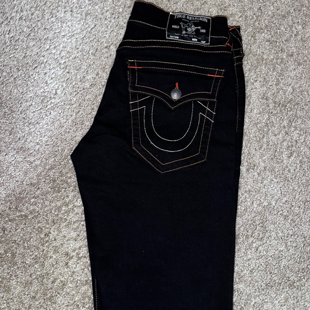 True Religion Black Relaxed Straight shorts with Signature Stitching